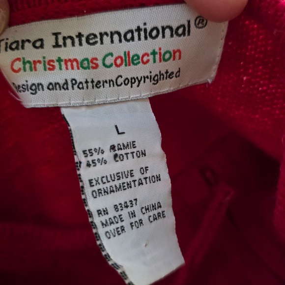Tiara International Christmas Snowman Holiday Embroidered Red Cardigan L BA - Picture 8 of 9